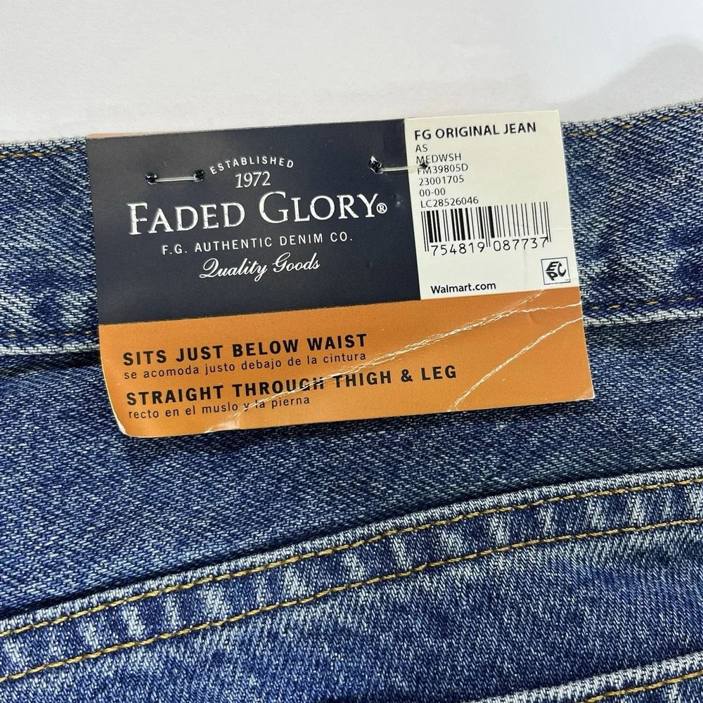 Faded Glory F.G. Original Jean Men's Blue Medium Wash Straight Fit Jeans